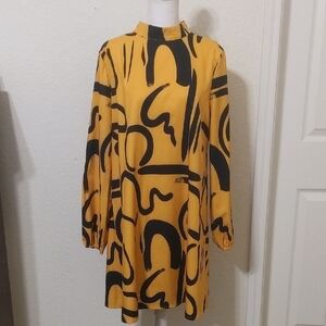 SHEIN Women's Stylish Yellow and Black Long Sleeve Dress. Size M